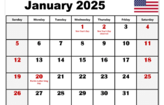 January 2025 Calendar Printable Pdf Template With Holidays | 2025 January Calendar With Holidays Printable