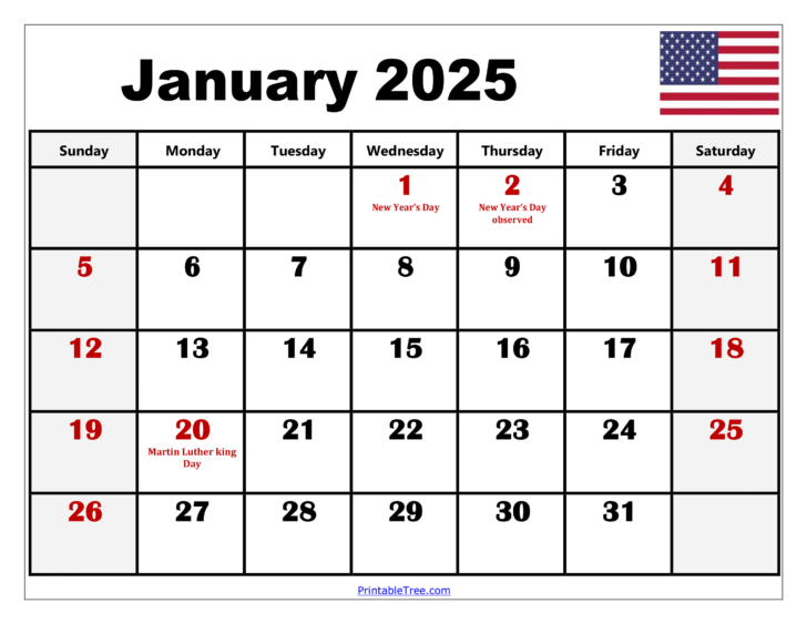 2025 January Calendar with Holidays Printable | Calendar 2025