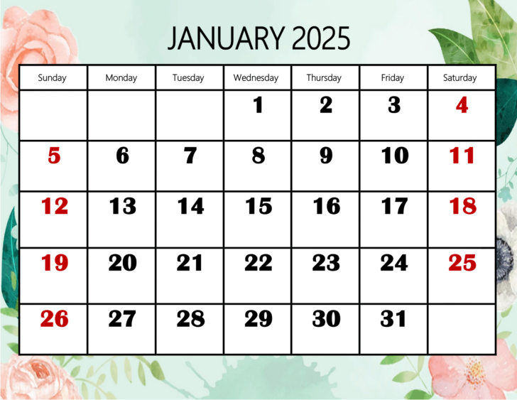 Free Printable January 2025 Monthly Calendar with Holidays | Calendar 2025