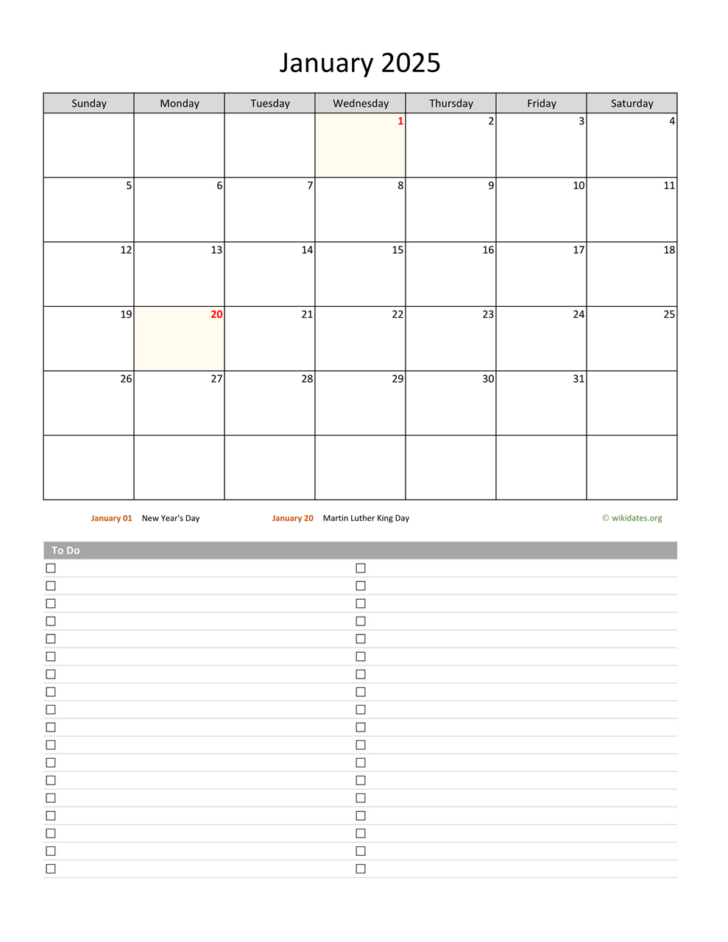 January 2025 Calendar Printable Wiki | Calendar 2025