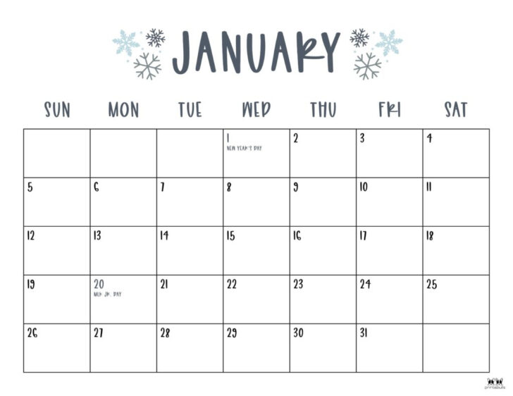 Month Of January 2025 Printable Calendar | Calendar 2025