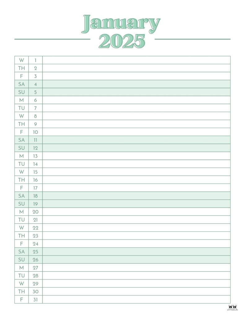 January 2025 Calendars - 107 Free Printables | Printabulls | January 2025 Calendar Planner Printable