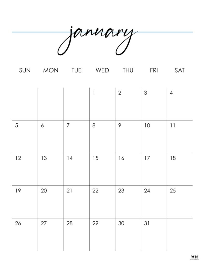 January 2025 Calendars - 107 Free Printables | Printabulls | January 2025 Calendar Vertical Printable