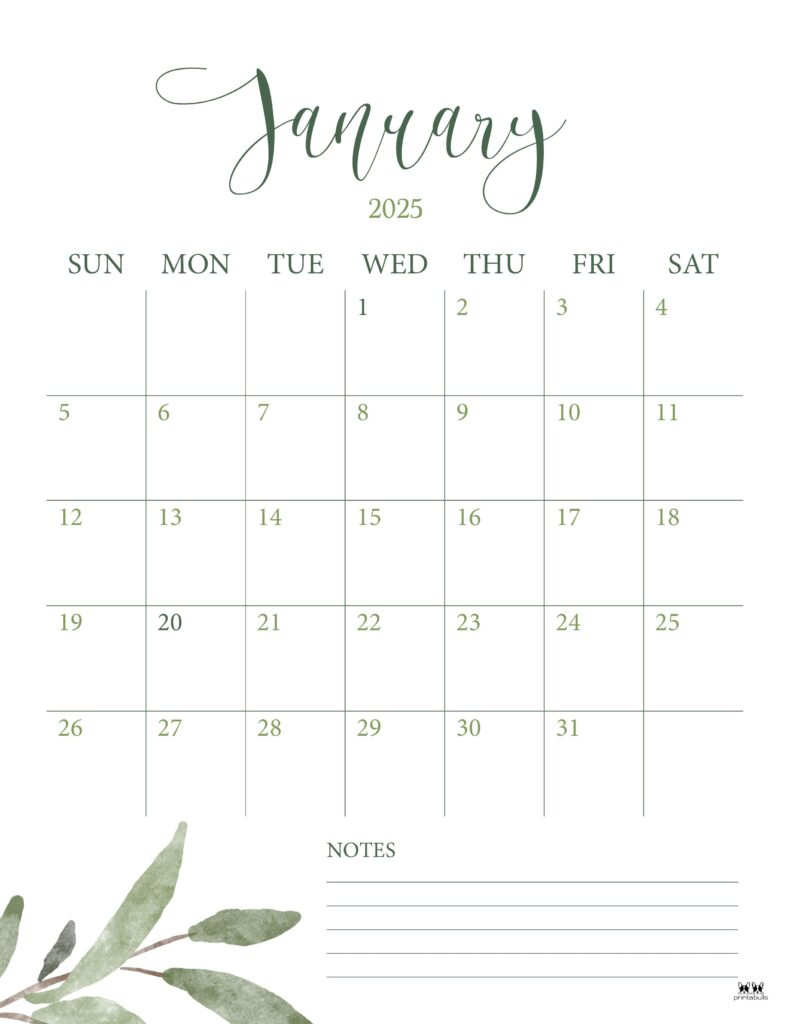 January 2025 Calendars - 107 Free Printables | Printabulls | January 2025 Monthly Calendar Printable