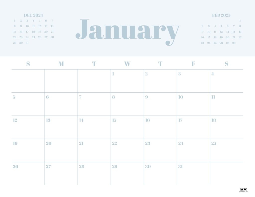 January 2025 Calendars - 107 Free Printables | Printabulls | Printable Weekly Calendar January 2025