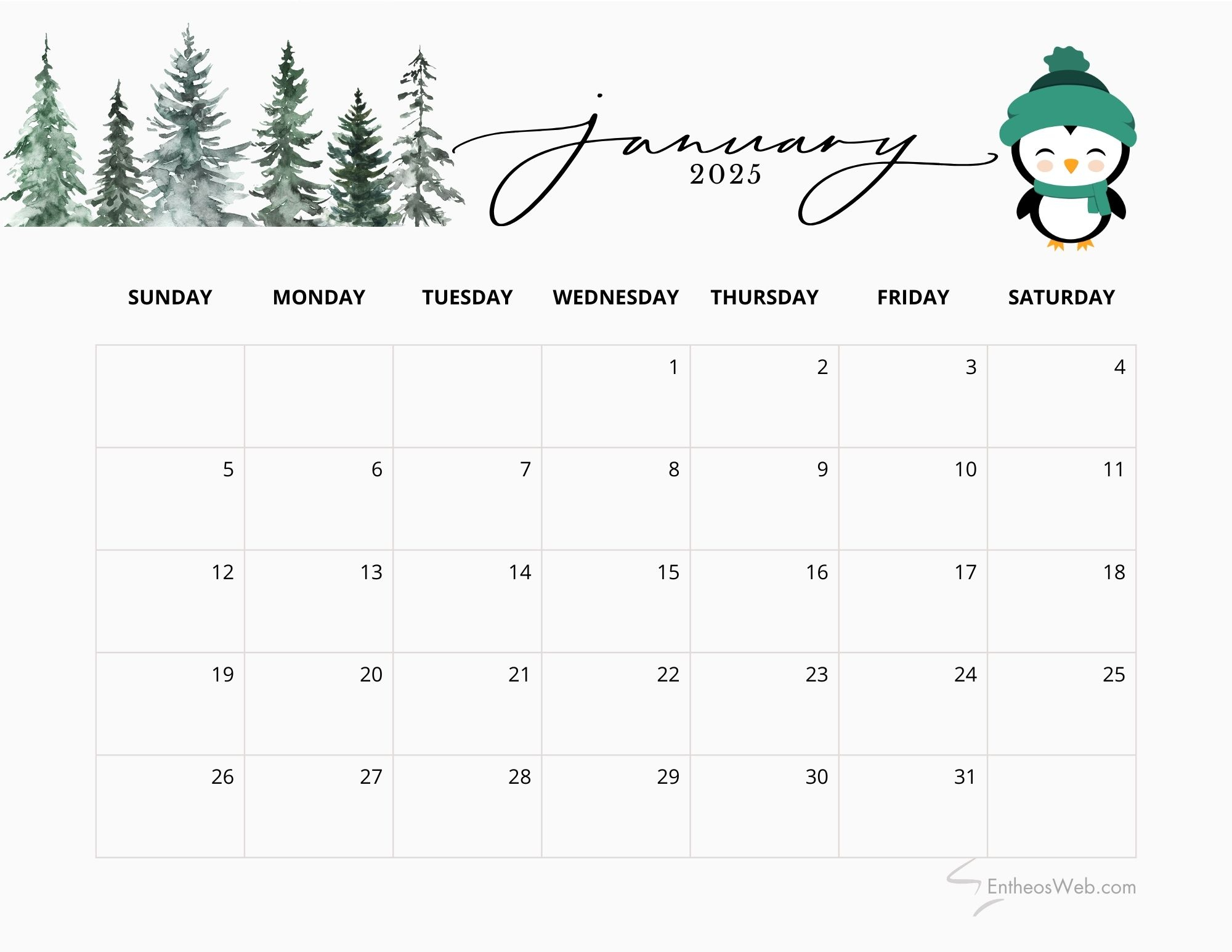 January 2025 Calendars | Entheosweb | Printable January 2025 Planner