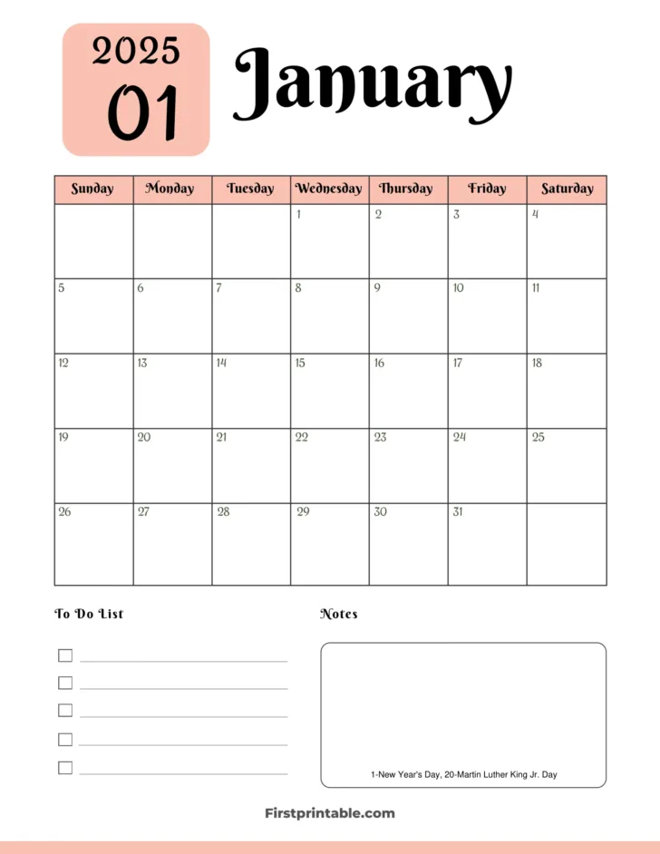 January 2025 Calendar Printable Pink | Calendar 2025