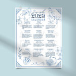 Jewish Calendar 2025 Poster Jewish Gift New Year 5785 Rosh | Hebrew Calendar 2025 With Holidays Printable