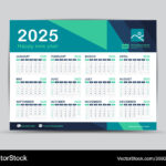 Kalender 2025 Vorlage Schreibtisch Design Vektorbild | Printable Desk Calendar 2025