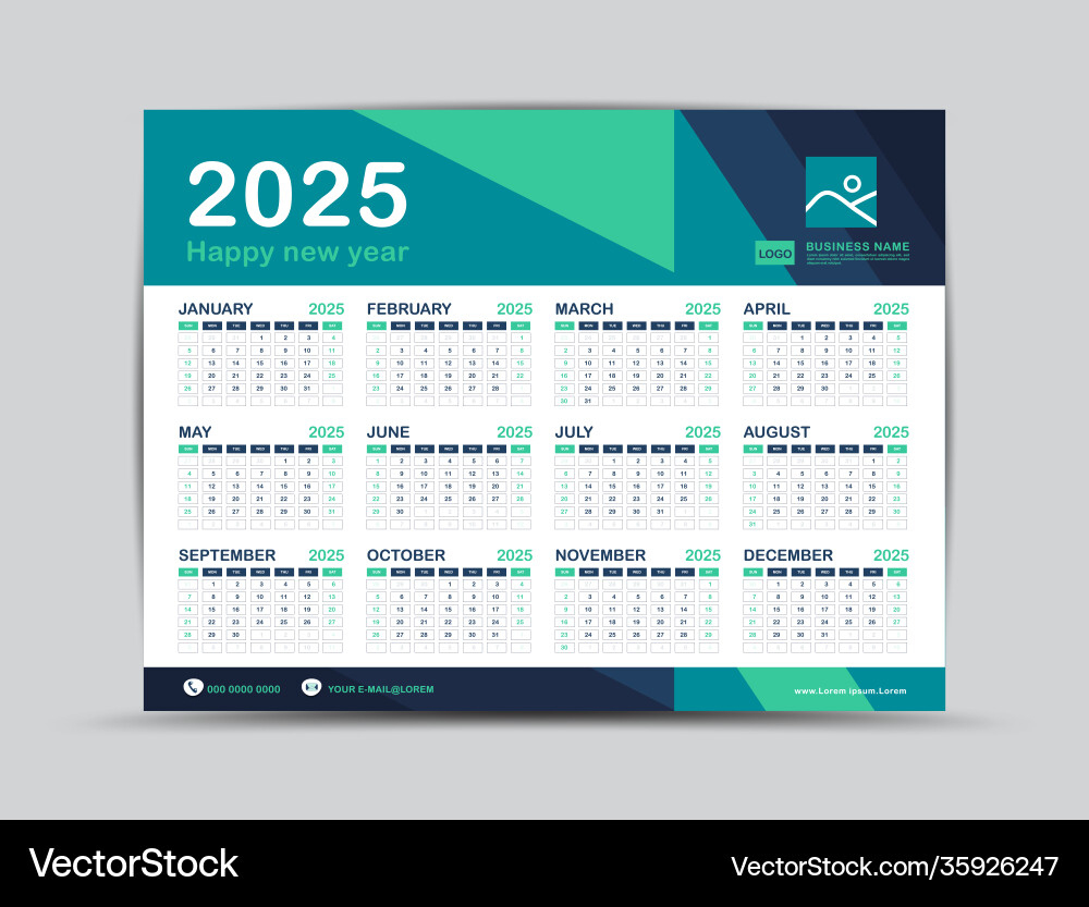 Kalender 2025 Vorlage Schreibtisch Design Vektorbild | Printable Desk Calendar 2025