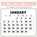 Large Print Monthly Calendar, 2025, Senior Citizen Calendar With | Large 2025 Calendar Printable