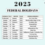 List Of Federal Holidays 2025 In The U.s. | Saturdaygift | Federal Holidays 2025 Calendar With Holidays Printable