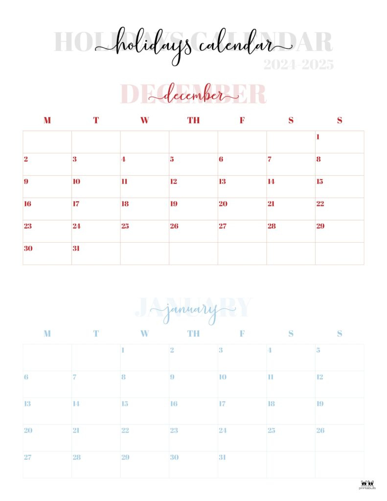 November December 2024 Calendars - 28 Printables | Printabulls | Calendar 2025