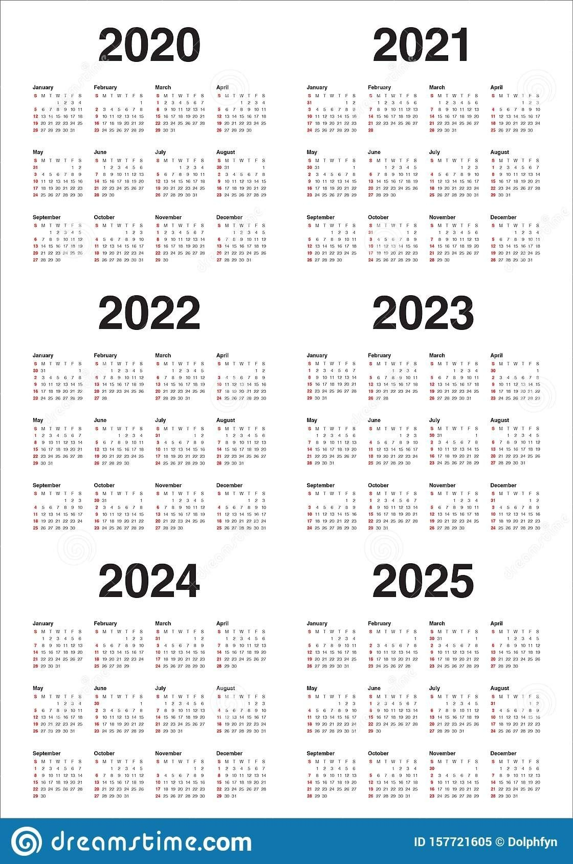 Perky Calendar 2020 To 2025 – Printable Blank Calendar Template | 5 Year Calendar 2020 to 2025 Printable