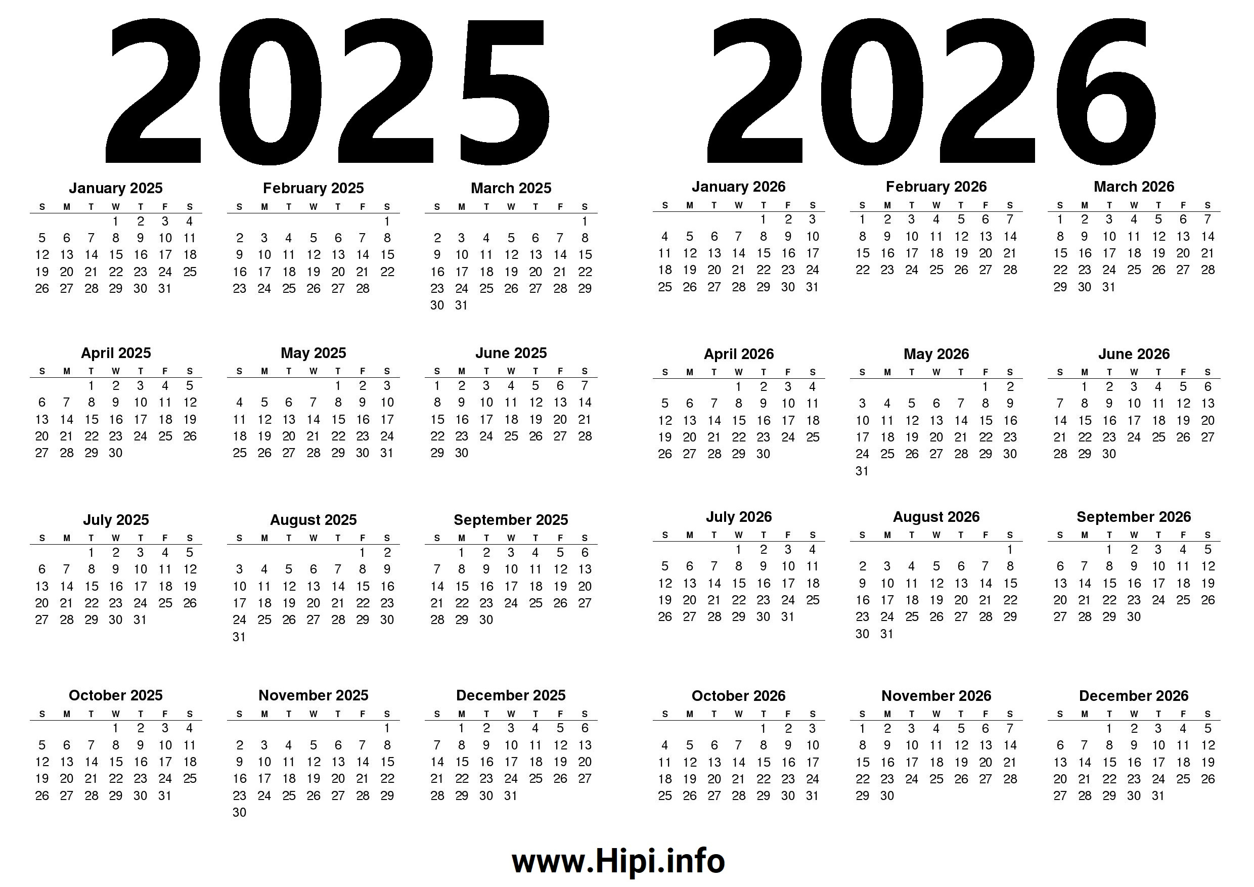 Printable 2025 And 2026 Calendar Two Years - Hipi | | 2025 And 2026 Calendar Printable Free