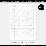 Printable 2025 Wall Calendar Digital Pdf Instant Download 2025 | 2025 Wall Calendar Printable