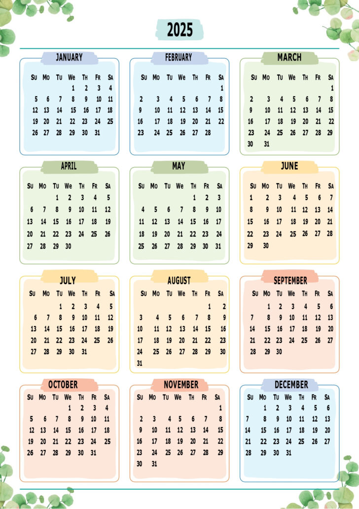 2025 12 Month Calendar On One Page Printable | Calendar 2025