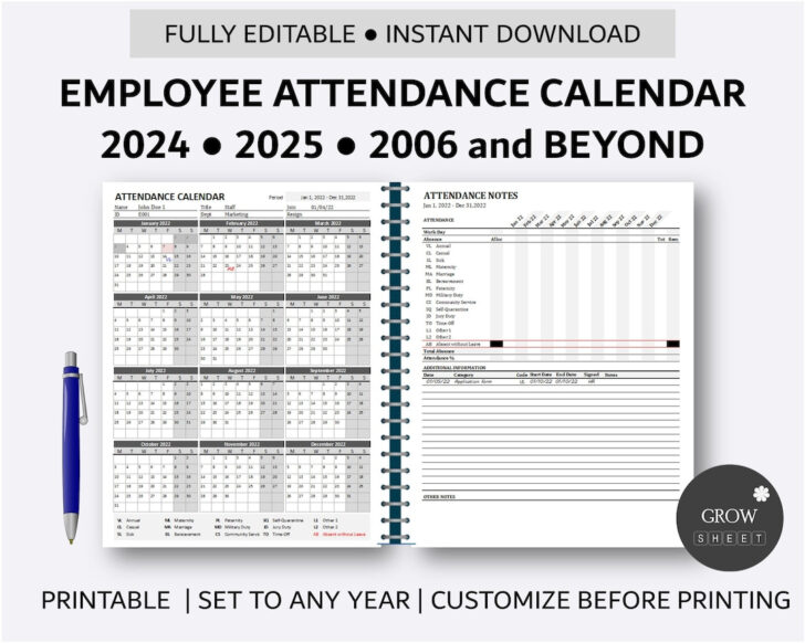 2025 Attendance Calendar Free Printable | Calendar 2025