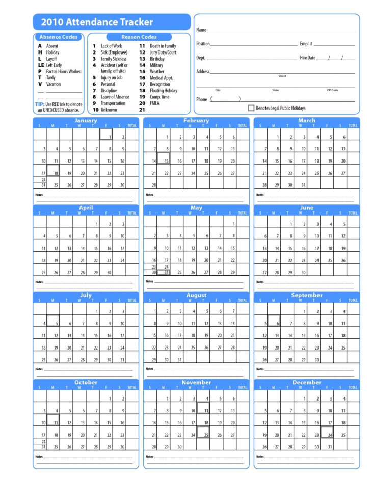 2025 Employee Attendance Calendar Printable Free Download | Calendar 2025