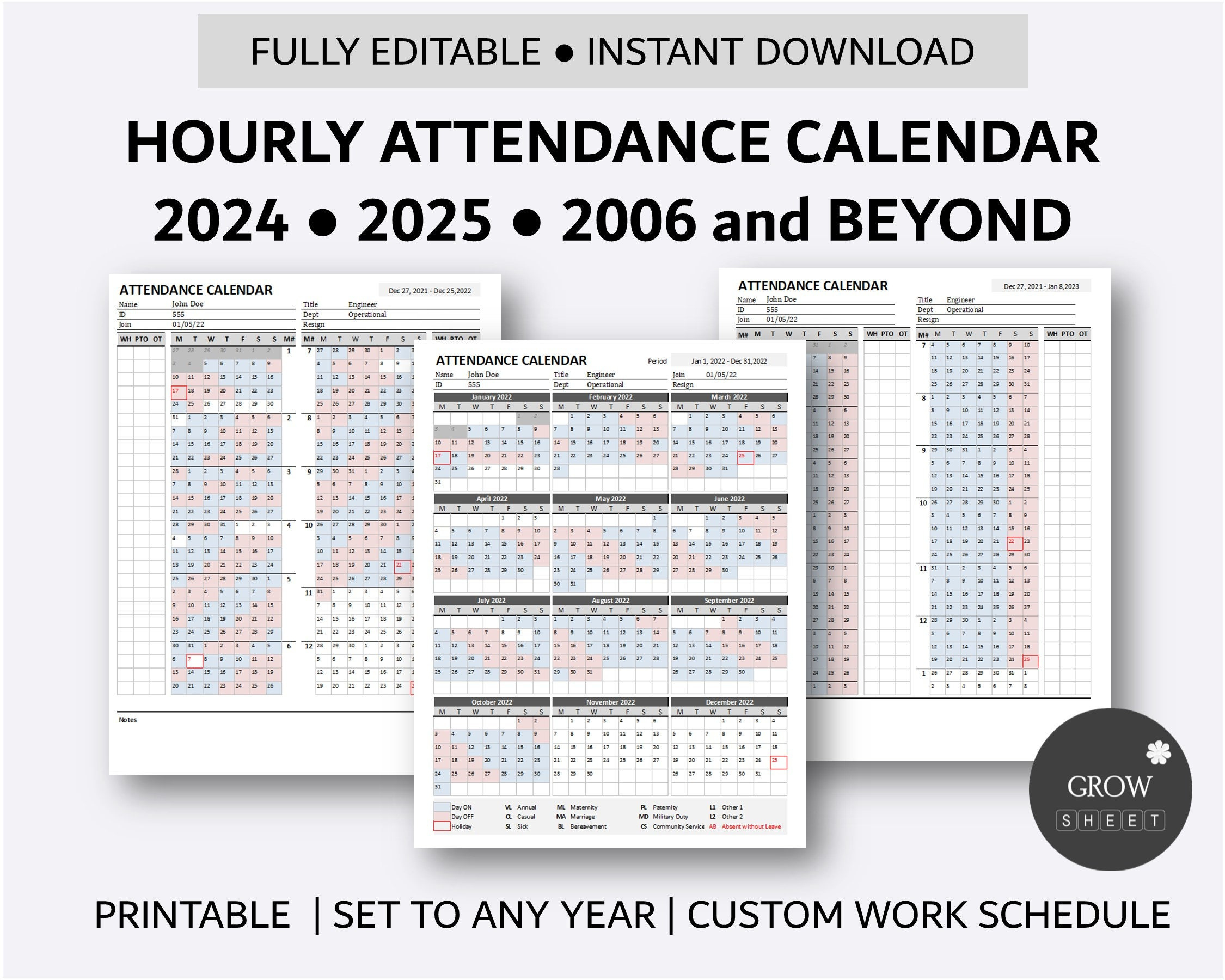 Printable Hourly Employee Attendance Calendar Custom Attendance | 2025-2026 Attendance Calendar