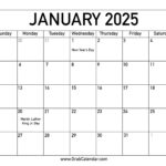 Printable January 2025 Calendar | 2025 January Calendar With Holidays Printable