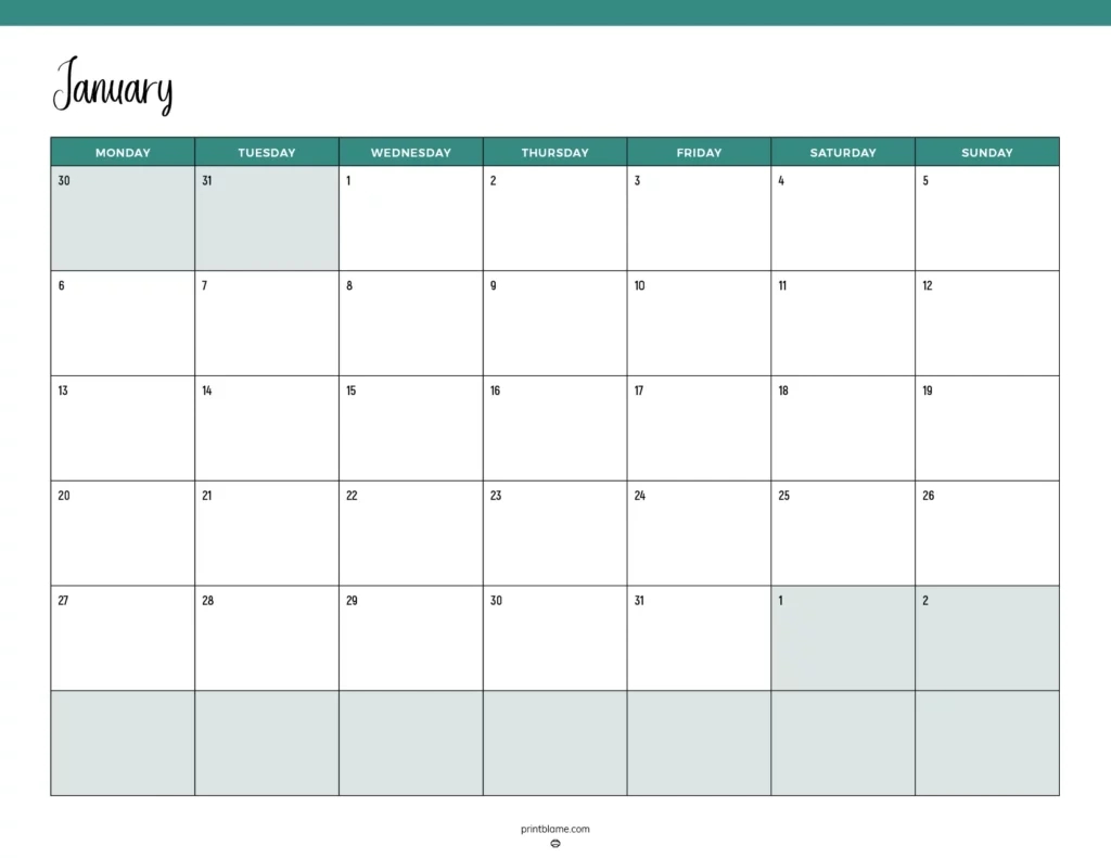 Printable January 2025 Calendars | Free Pdf Downloads | Blank 2025 Calendar Printable