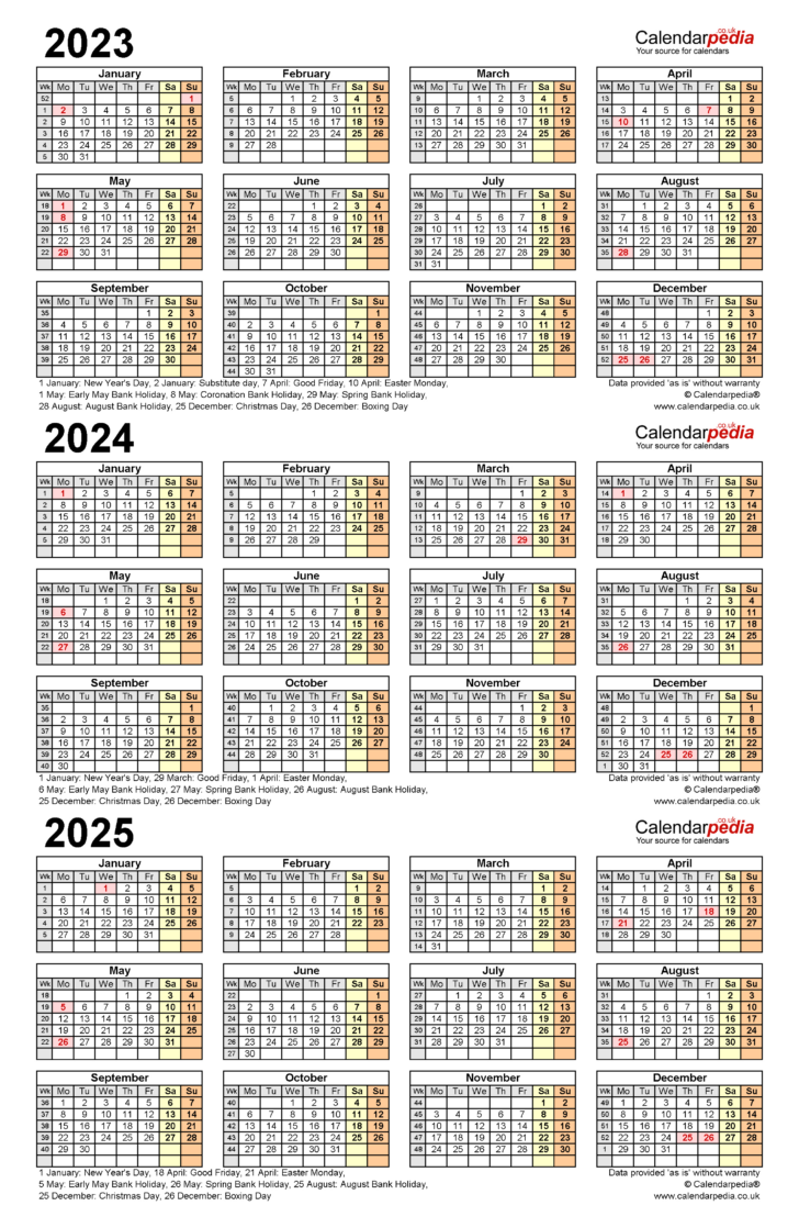 3 Year Calendar 2023 to 2025 Printable | Calendar 2025