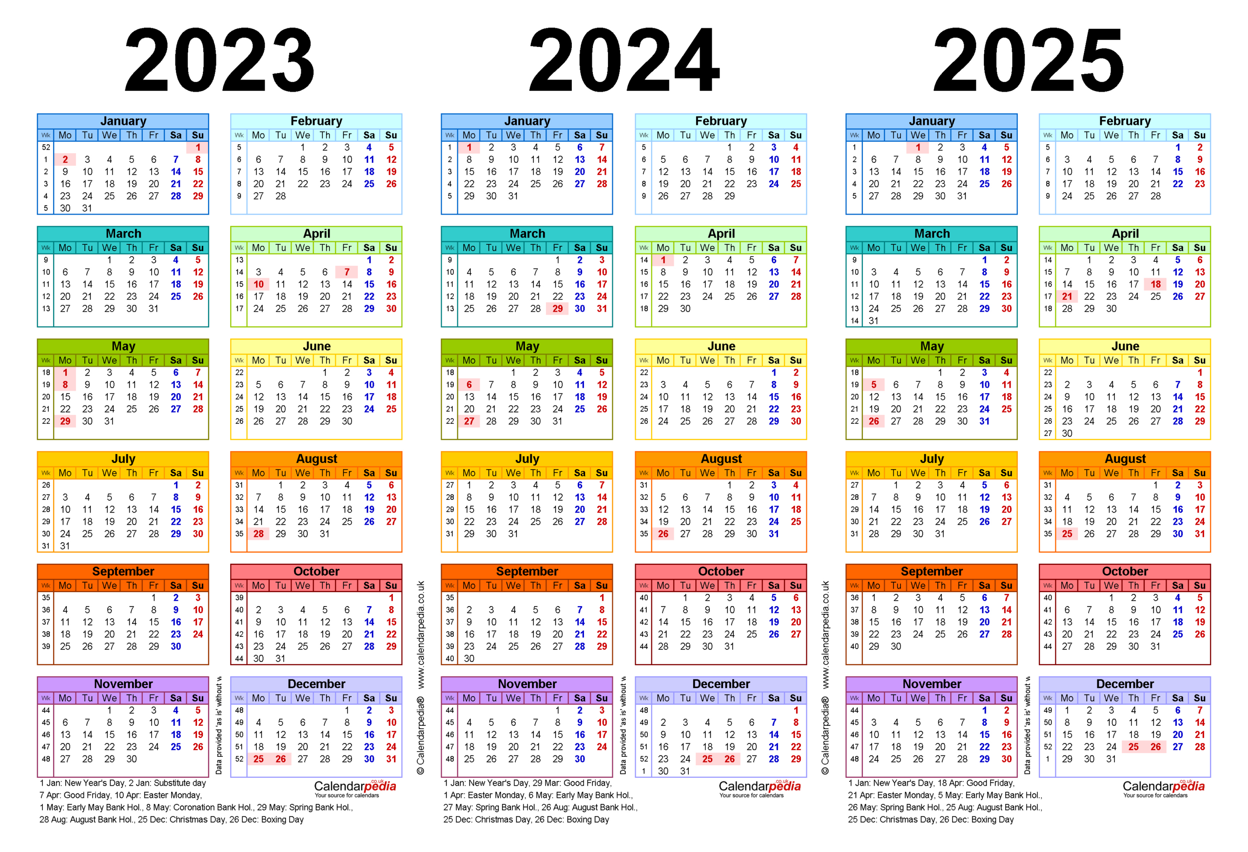 Three Year Calendars For 2023, 2024 &amp;amp; 2025 (Uk) For Pdf | Printable 3 Year Calendar 2023 To 2025