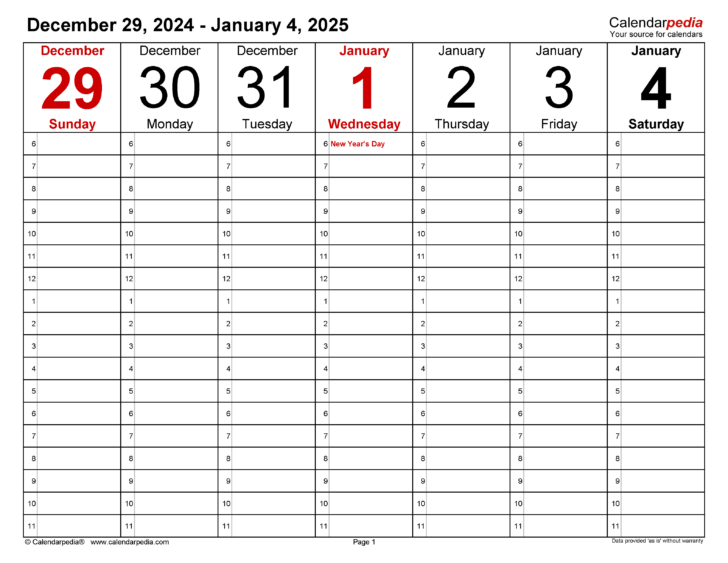 Weekly Calendar 2025 Printable | Calendar 2025