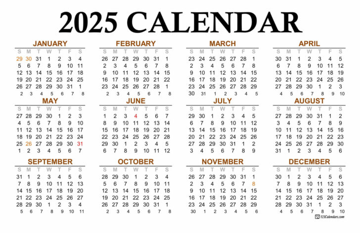 Annual Calendar 2025 Printable | Calendar 2025