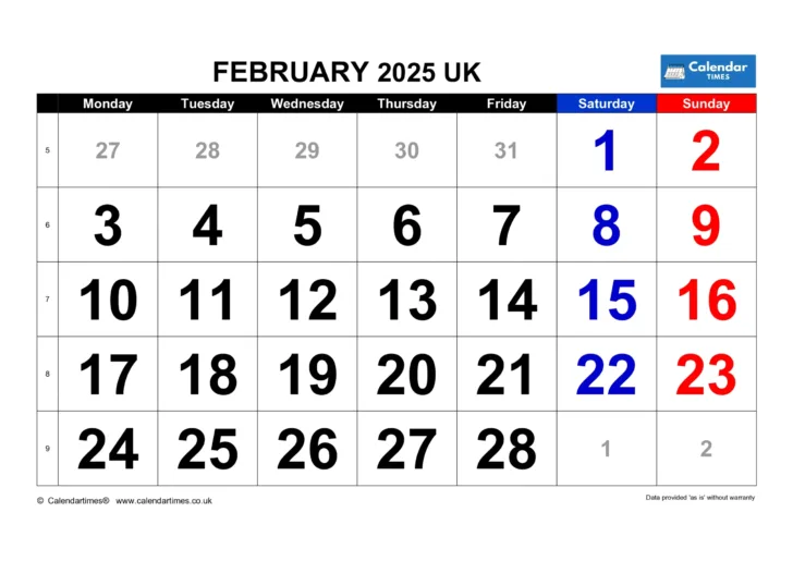 February Calendar to Print 2025 | Calendar 2024