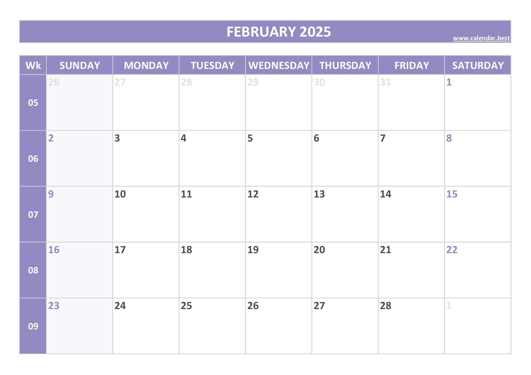 2025 Calendar With Week Numbers (Us And Iso Week Numbers) | February Calendar 2025 Numbers Printable