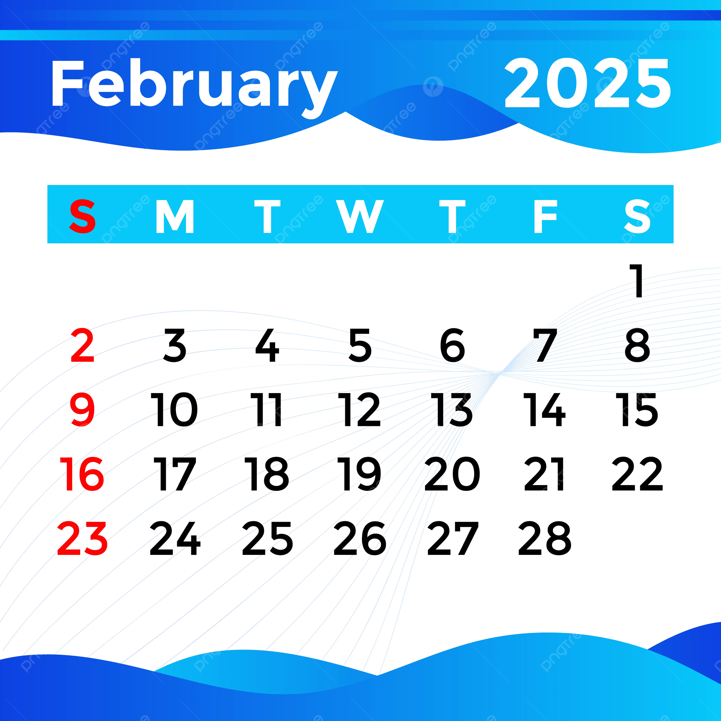 Calendar 2025 Month Of February Vector Template Download On Pngtree | February 2025 Calendar Clipart