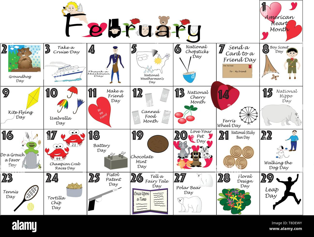 February 2020 Calendar Illustrated With Daily Quirky Holidays And | Calendar February Holidays