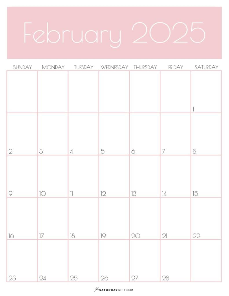 February 2025 Calendar - 20 Cute &amp;amp; Free Printables | Saturdaygift | Calendar 2024