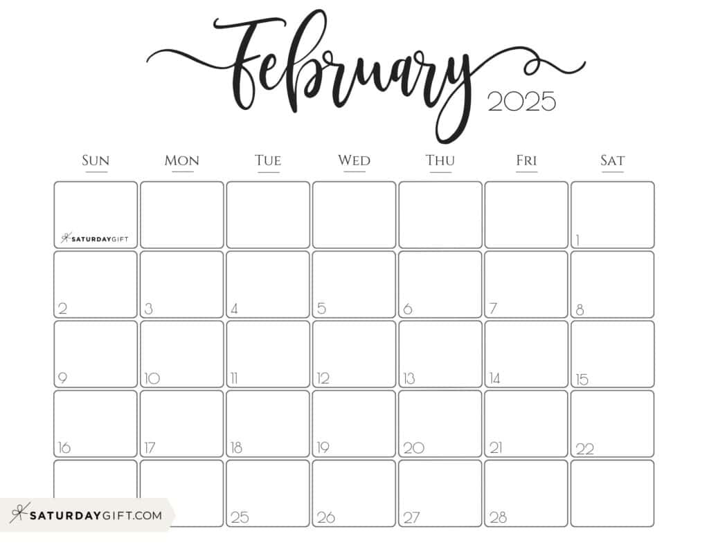 February 2025 Calendar - 20 Cute &amp;amp; Free Printables | Saturdaygift | February 25 Calendar Printable