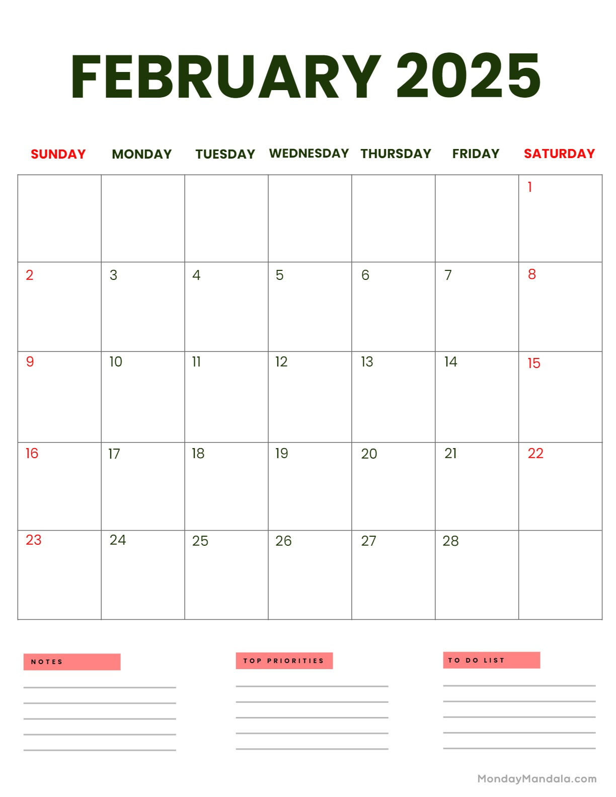 February 2025 Calendar (52 Free Pdf Printables) | February 2025 Whiteboard Calendar Ideas