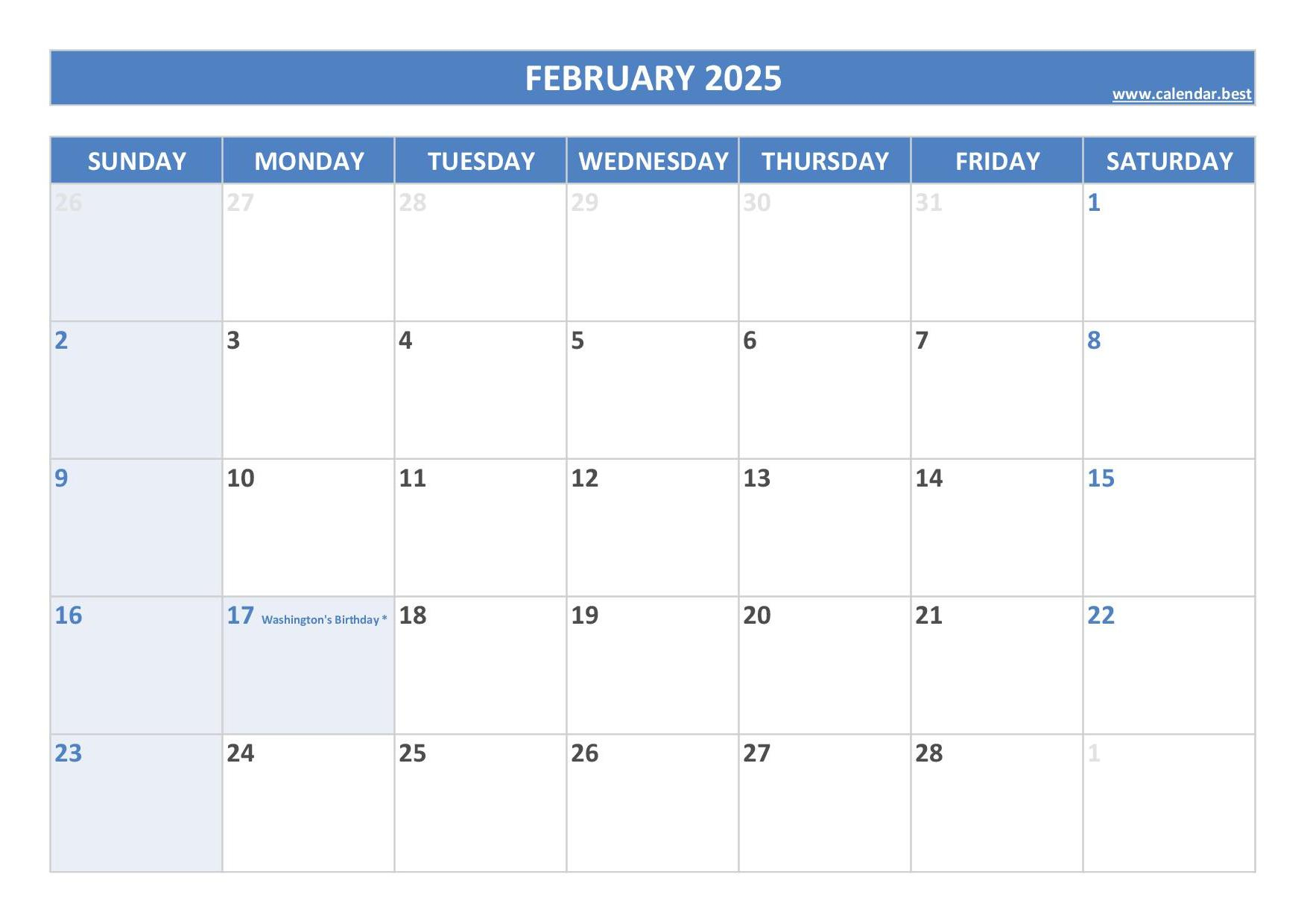 February 2025 Calendar -Calendar.best | Calendar 2024