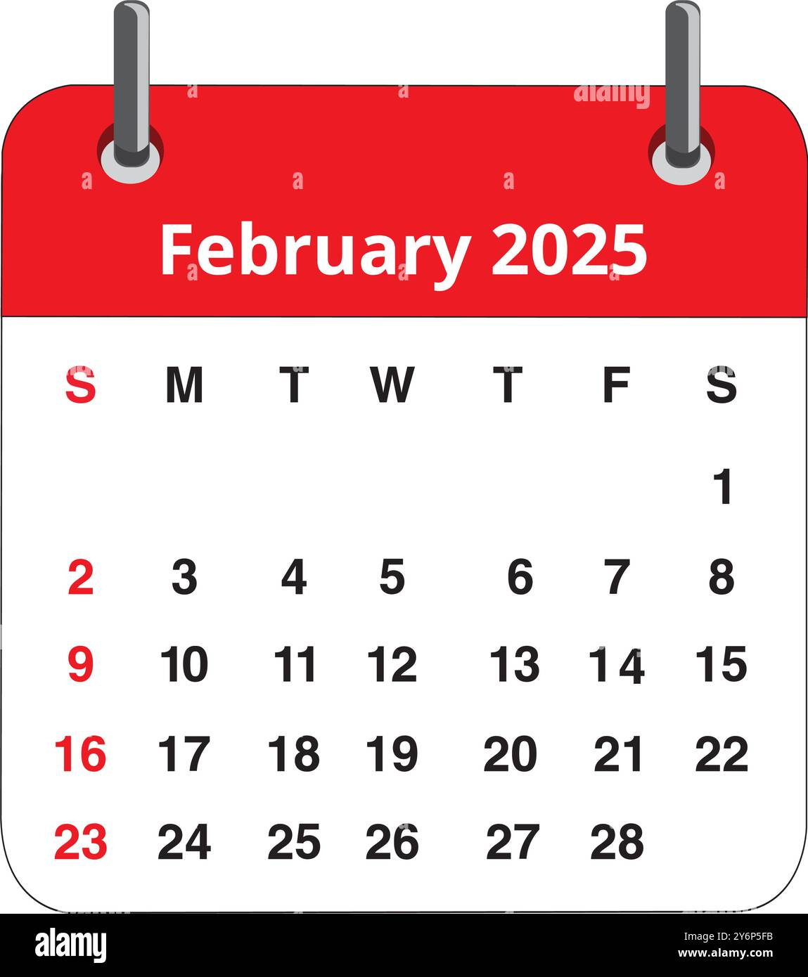 February 2025 Calendar Page Isolated On A White Background Stock | February 2025 Calendar Clipart