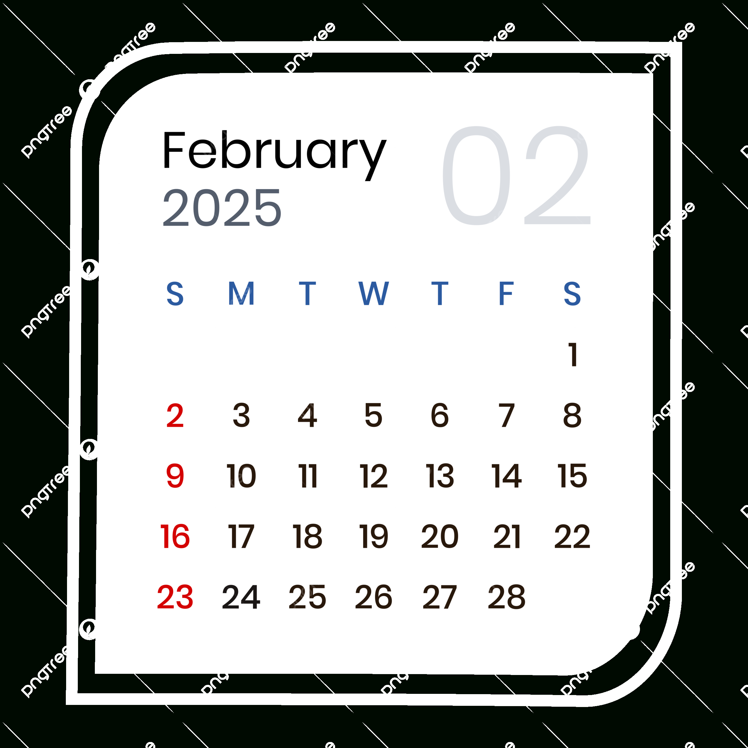 February 2025 Calendar Png Transparent Images Free Download | February 2025 Calendar Clipart