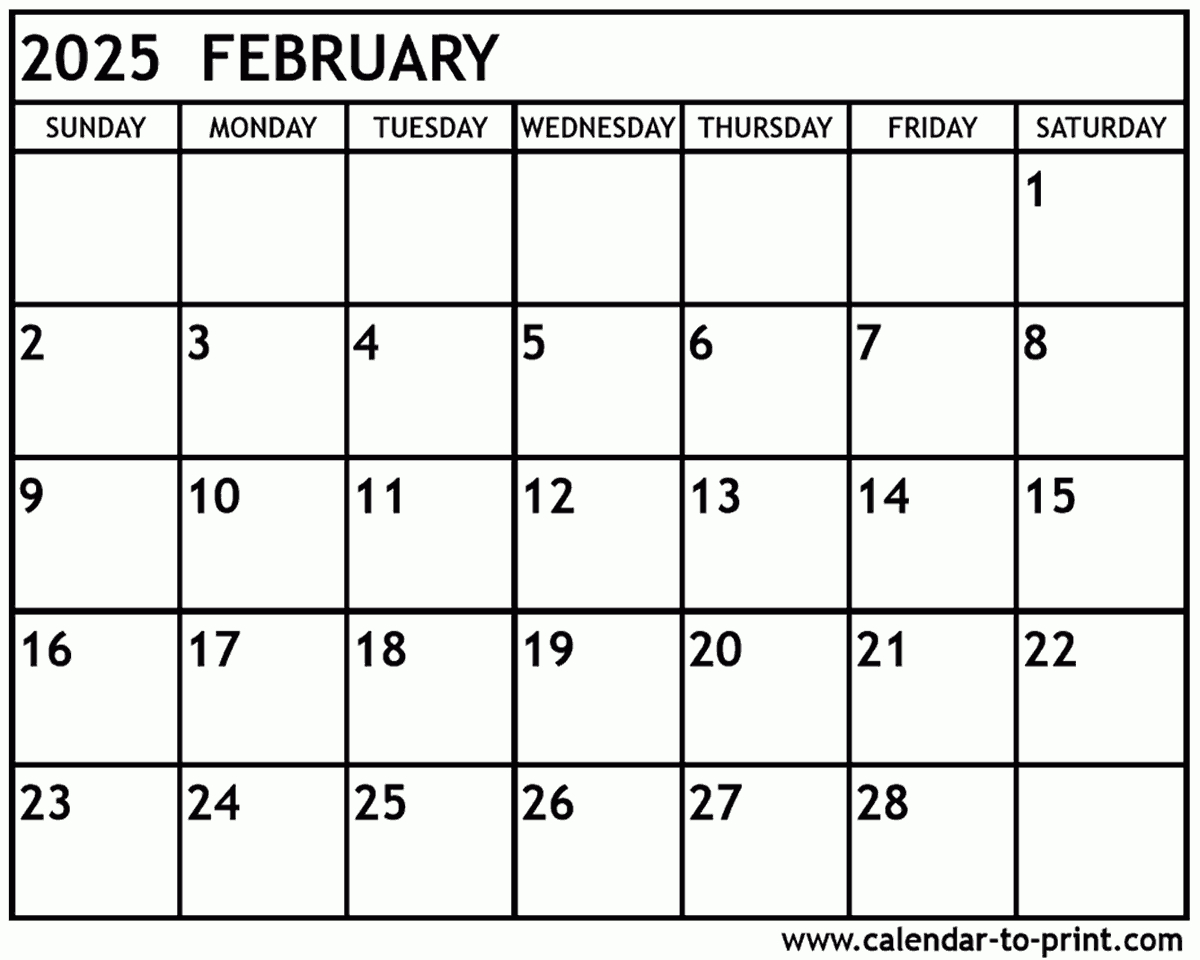 February 2025 Calendar Printable | Blank Feb 2025 Calendar Printable