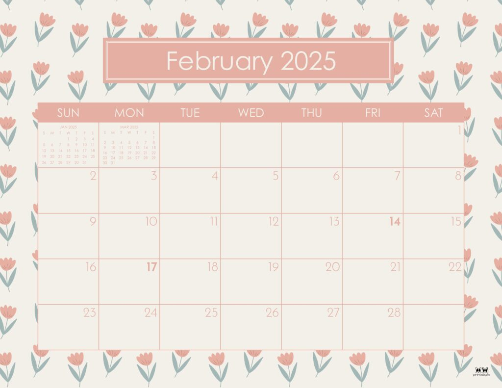 February 2025 Calendars - 107 Free Printables | Printabulls | Cute February 2025 Calendar Printable