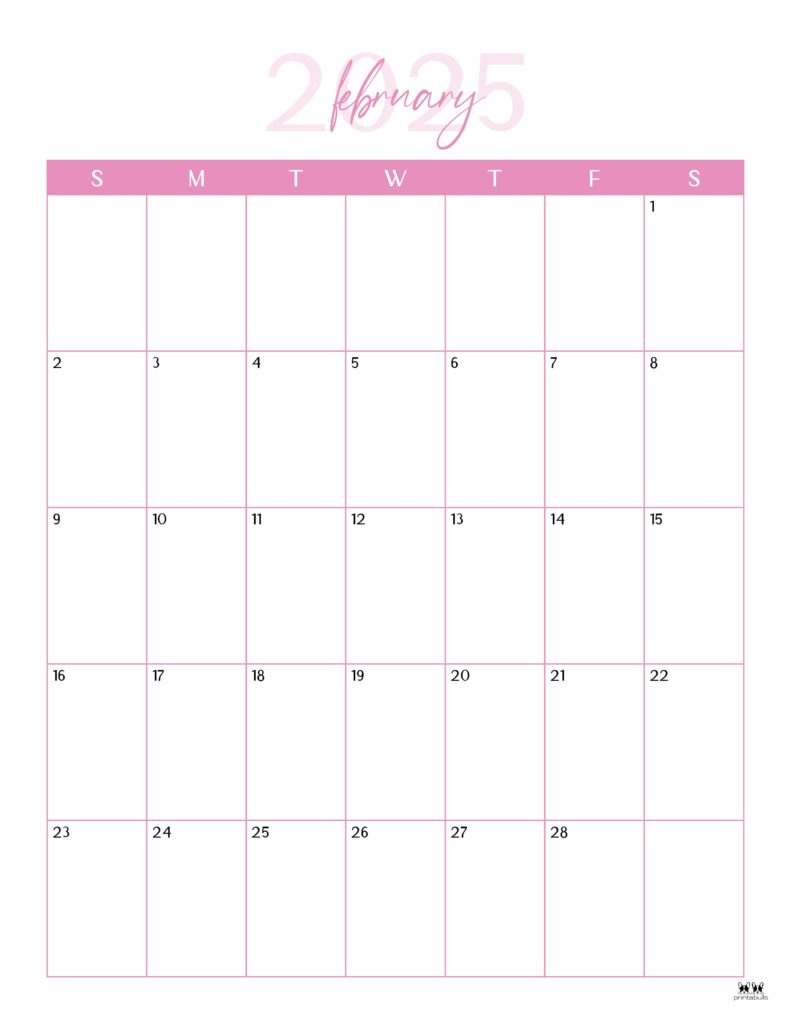 February 2025 Calendars - 107 Free Printables | Printabulls | Cute Printable February Calendar 2025