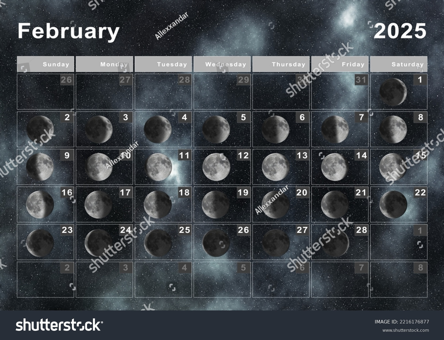 February 2025 Lunar Calendar Moon Cycles Stock Illustration | Calendar 2024