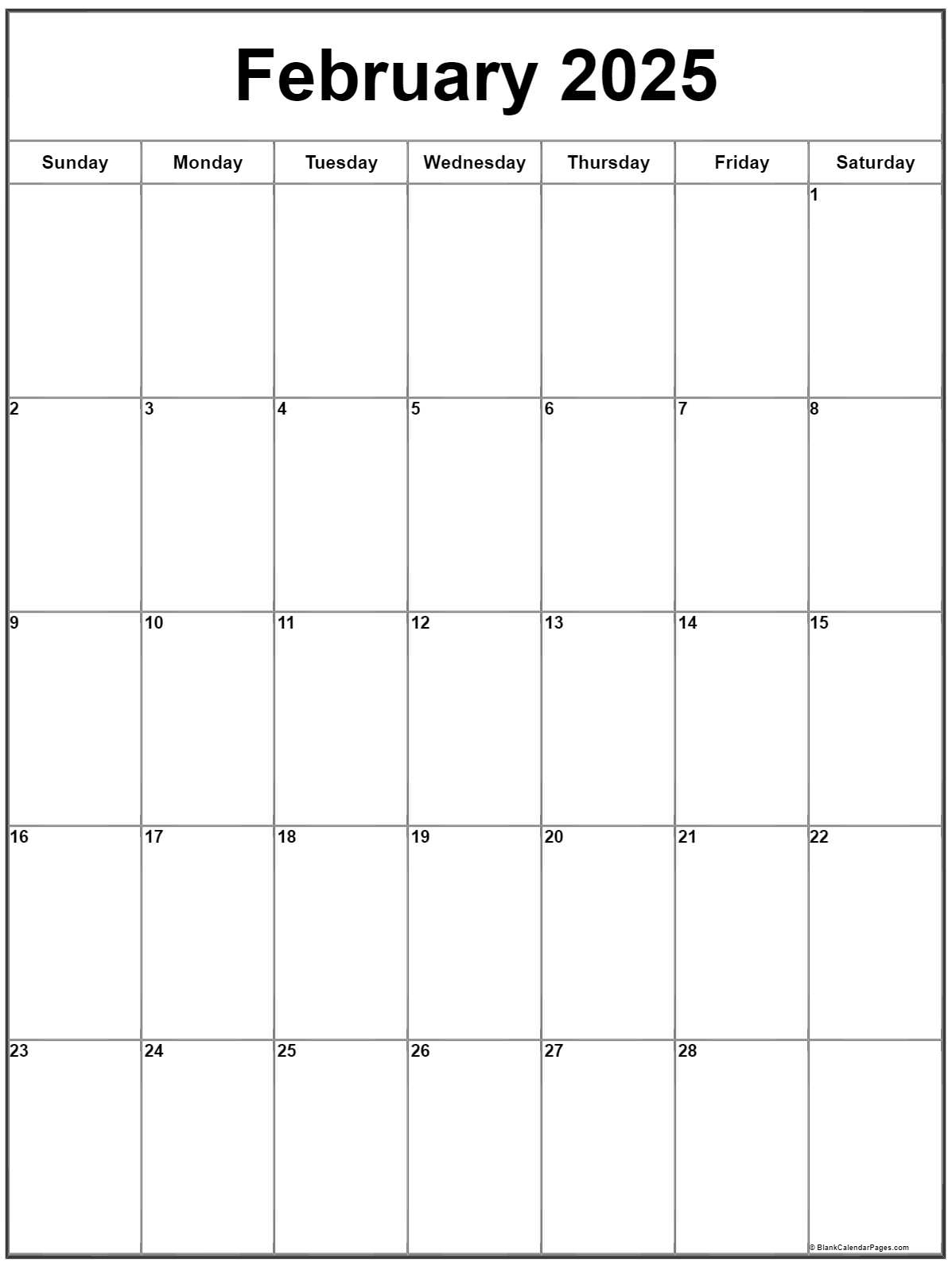 February 2025 Vertical Calendar | Portrait | February 2025 Calendar Vertical Printable