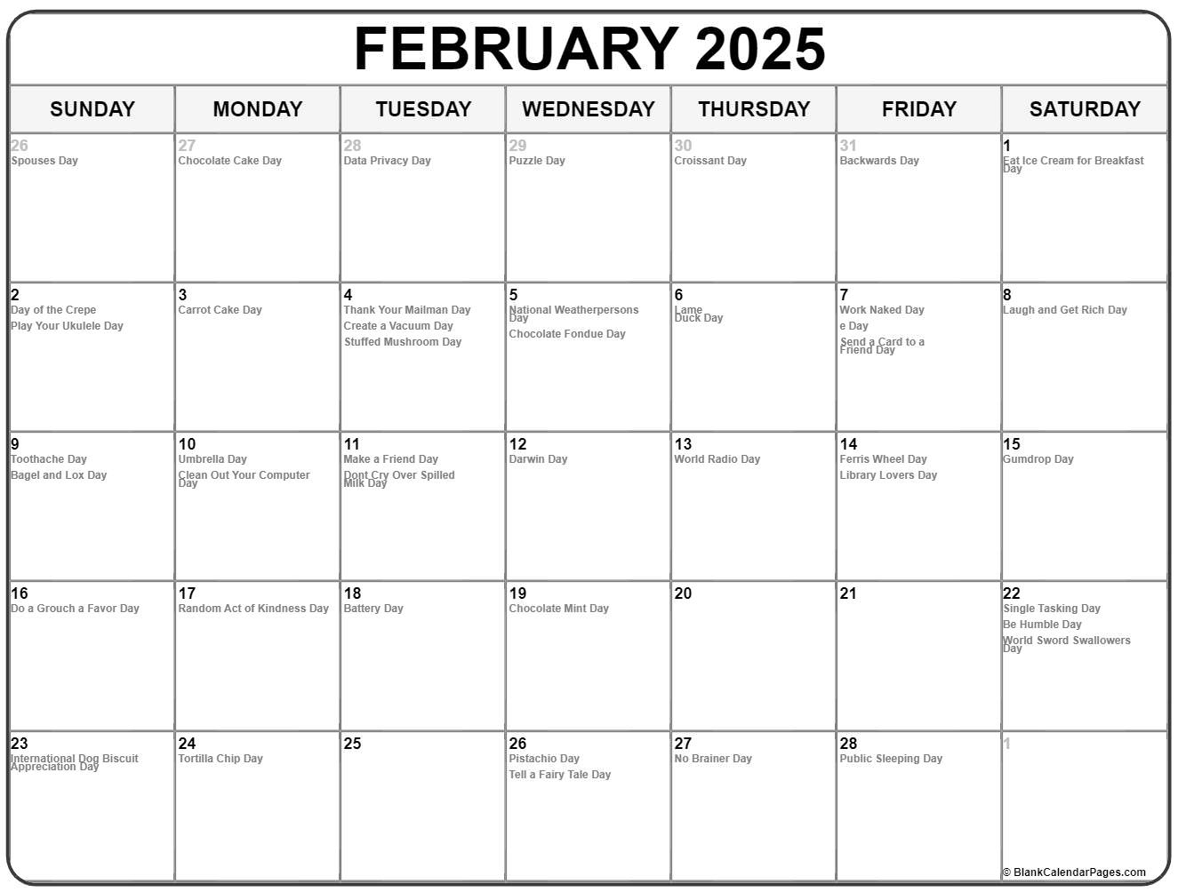 February 2025 With Holidays Calendar | Calendar 2024