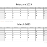 February And March 2023 Calendar | Wikidates | February And March Calendar