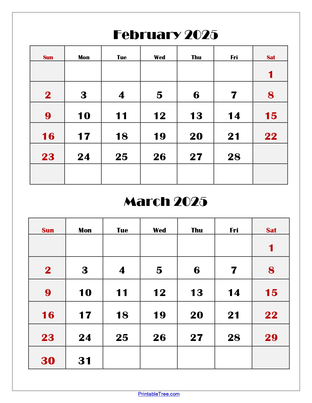 February And March 2025 Calendar Printable | Two Months Calendar | Calendar 2024