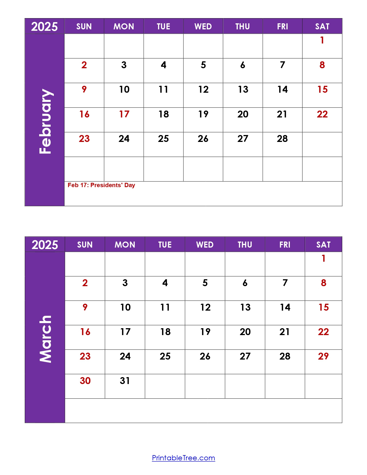 February And March 2025 Calendar Printable | Two Months Calendar | Calendar 2024