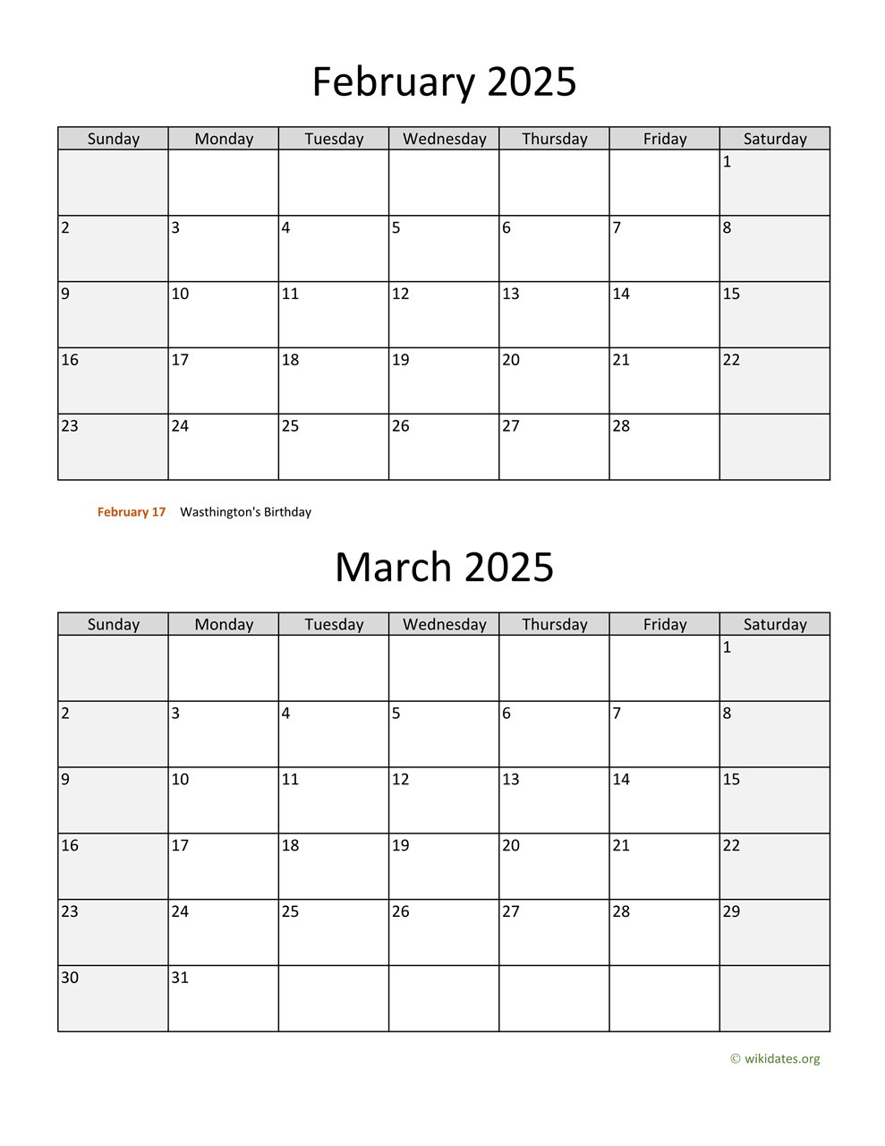 February And March 2025 Calendar | Wikidates | Calendar 2024